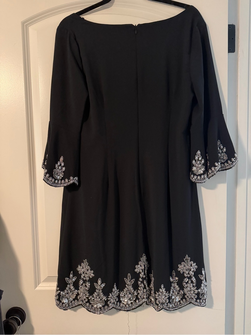 Adrianna Papell Black Midi Dress with Silver Embellishment